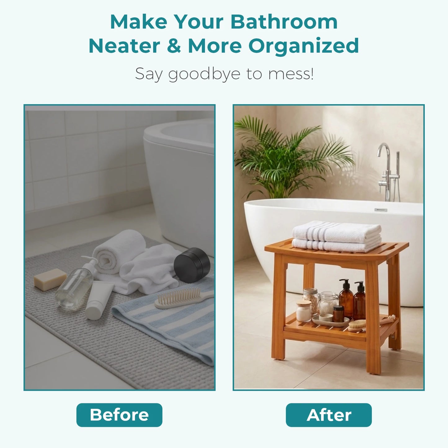MCQ Wooden Bathroom Chair With Storage Shelf For Shower