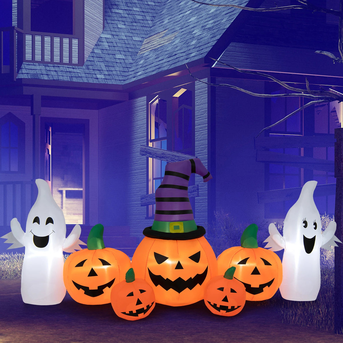 LIFEZEAL Halloween Inflatable Pumpkin Patch With Ghosts And LED Lights
