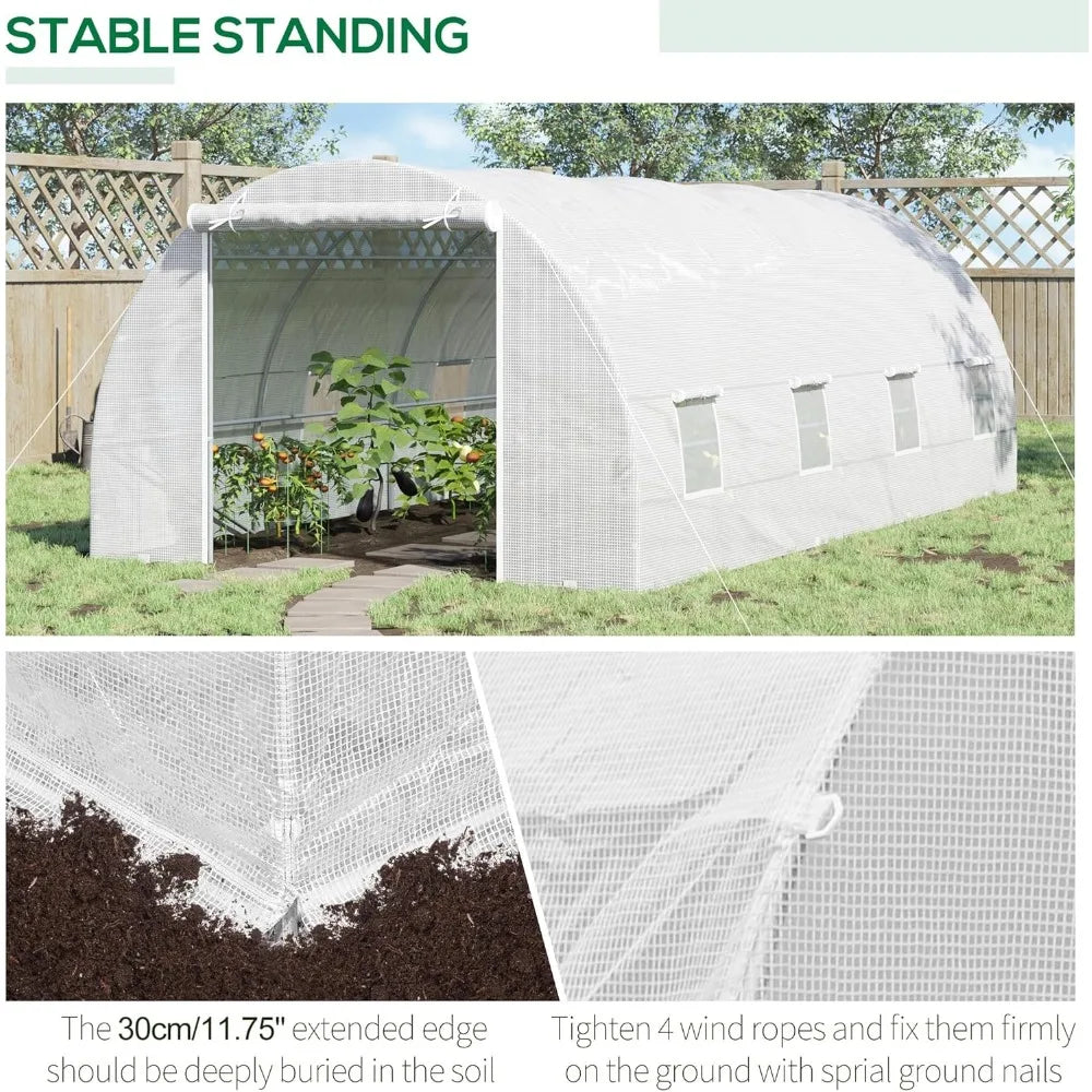 20' x 10' x 7' Walk-in Tunnel Greenhouse with Zippered Door & 8 Mesh Windows, Large Garden Green House Kit, Galvanized