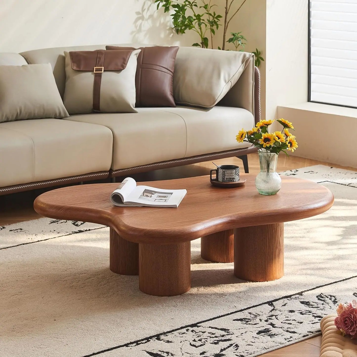 Minimalist Modern Walnut Wood Coffee Table For Living Room