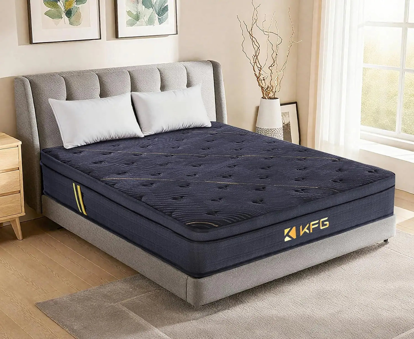 Memory Foam Pocket Coil Hybrid Mattress Medium Support Breathable Fiberglass-Free