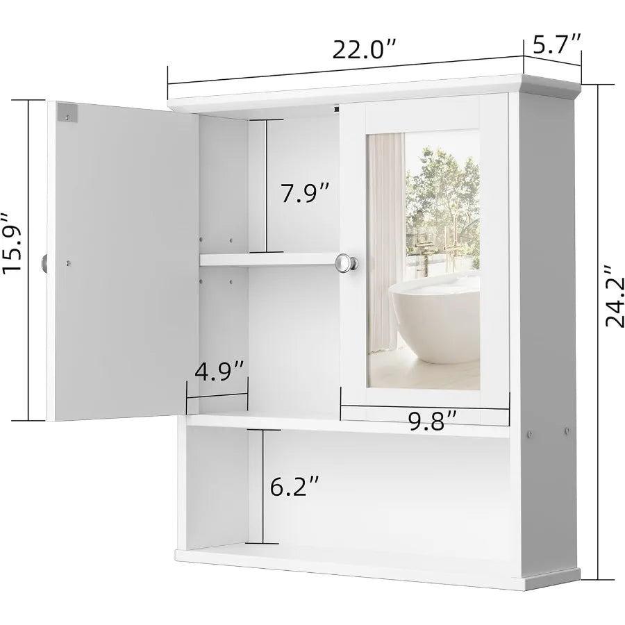 XIUWO Wall Mounted Medicine Cabinet With Mirror And Adjustable Shelves