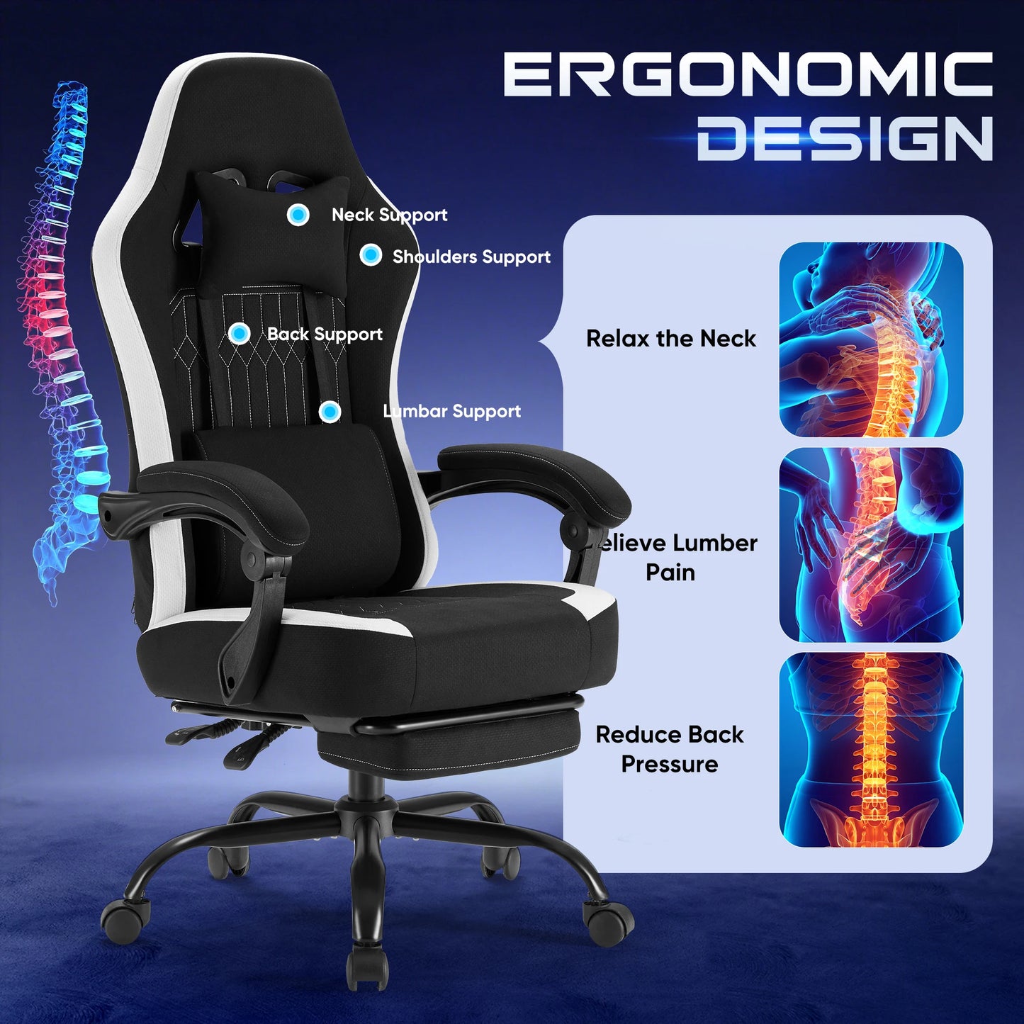 JHK Ergonomic Gaming Chair With Lumbar Support