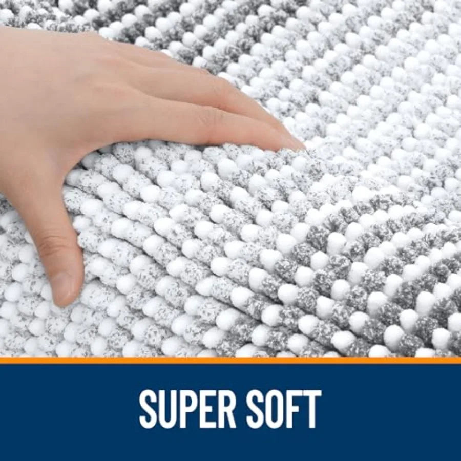 Soft Absorbent Chenille Striped Bathroom Rug With Rubber Backing