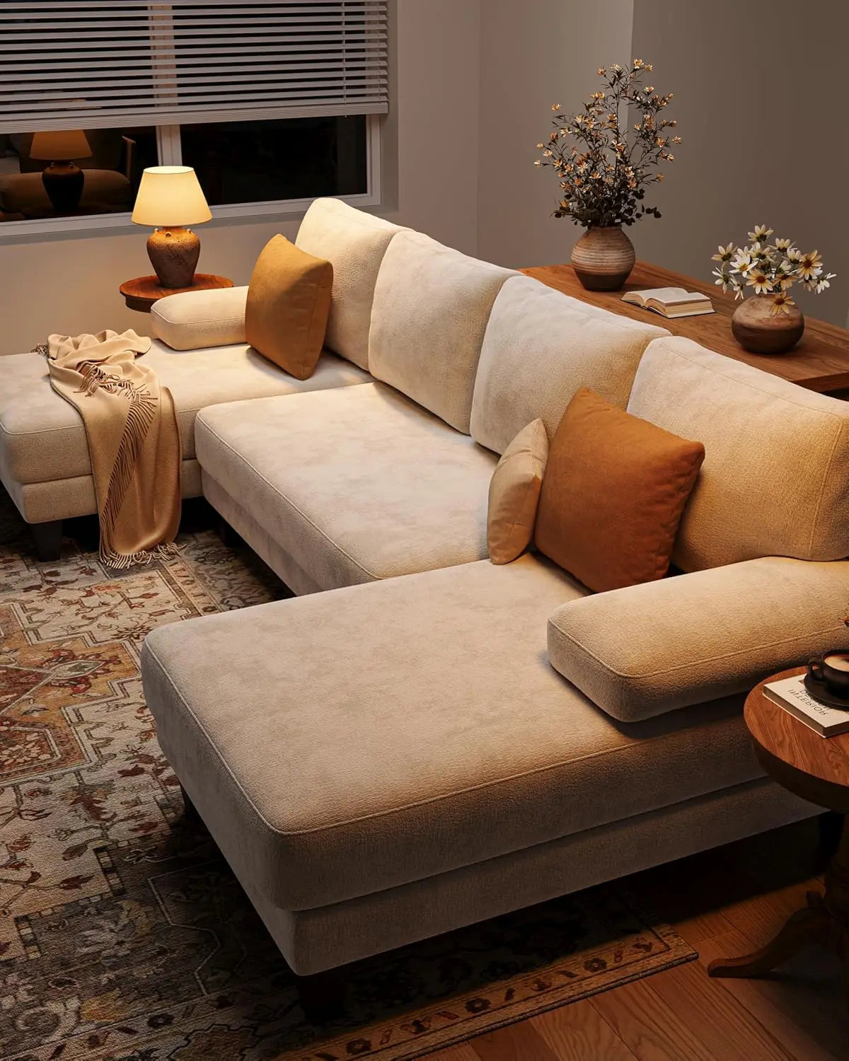 U-Shaped Sectional Sofa For Living Room In Warm Chenille Fabric