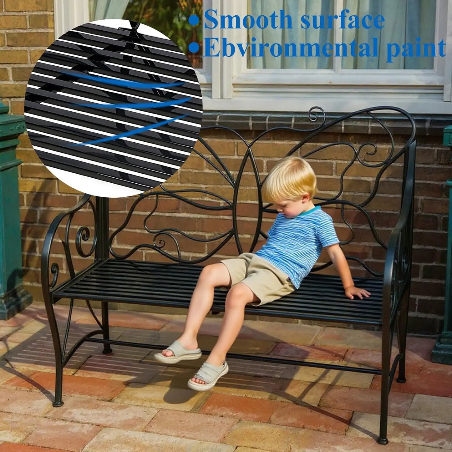 Outdoor Butterfly Bench With Armrests Rust Resistant Cast Iron