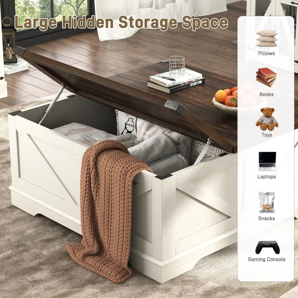 Farmhouse Lift-Top Coffee Table With Power Outlets And Hidden Storage