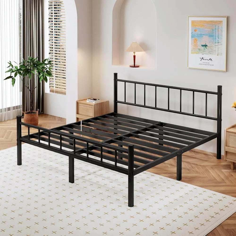 Full Size Metal Bed Frame with Headboard Footboard 14 Inch Platform Steel Slat Under Bed Storage No Box Spring