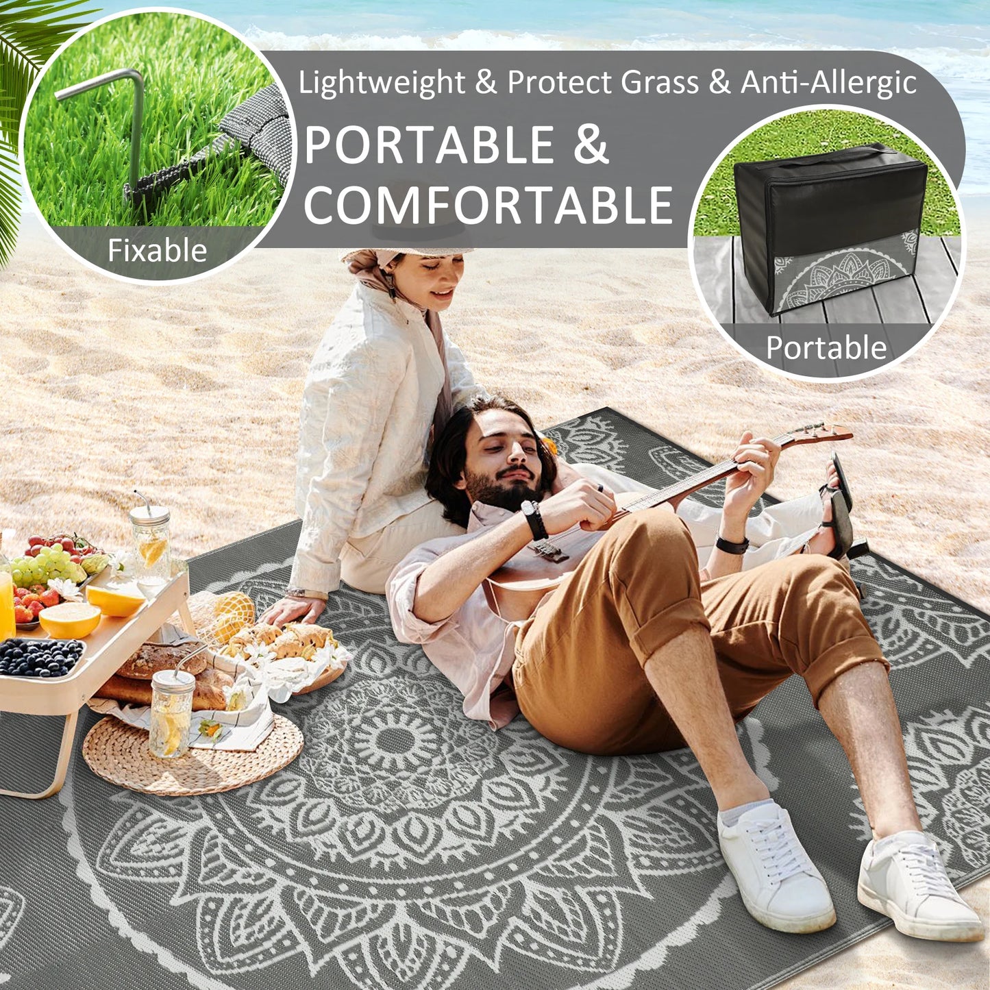 Outdoor Rug Waterproof Recycled Plastic Polypropylene For Patio Deck Camping