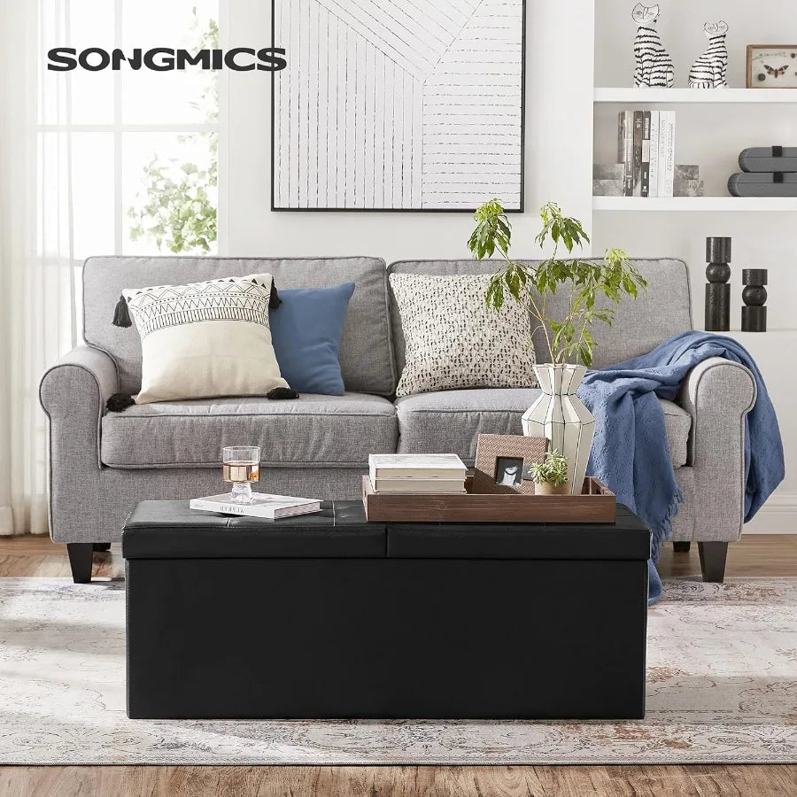 XIUWO Storage Ottoman Bench With Flipping Lid Iron Frame