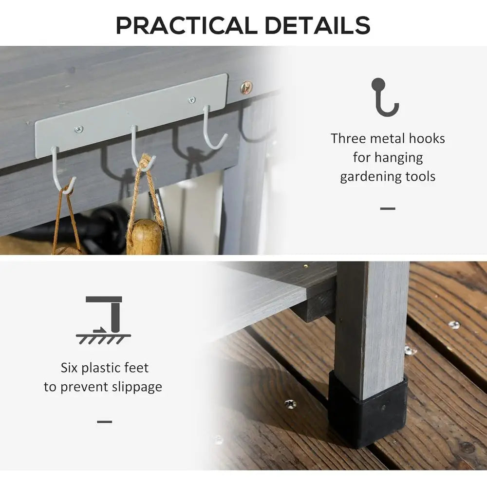 Outdoor Wooden Garden Workbench With Detachable Sink, Faucet, Storage, And Hooks