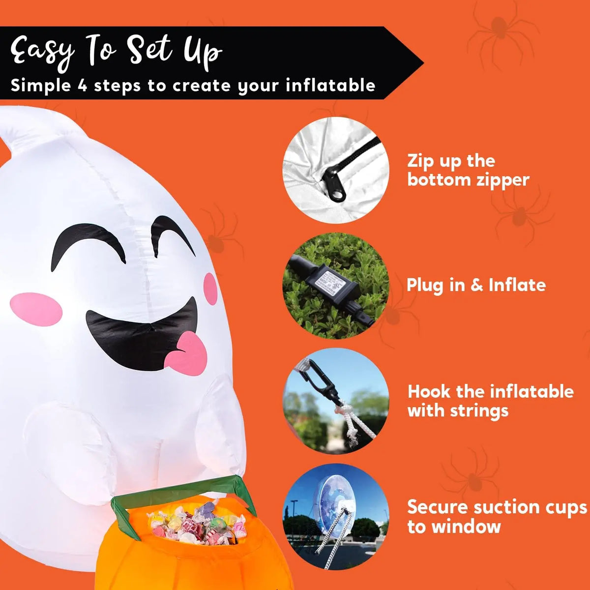 Halloween Inflatable Ghost With Candy Basket Window Yard Decoration