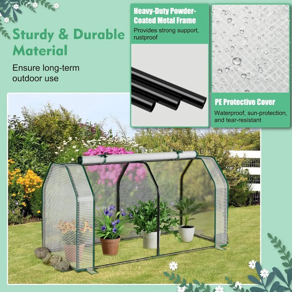 Raised Garden Bed with Greenhouse Cover, Elevated Wooden Planter Box, 48”L x 22”W x 30”H, Outdoor Gardening Planting