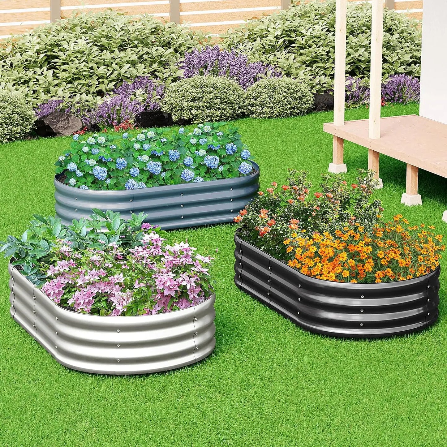 2-Pack Galvanized Metal Raised Garden Bed, Oval Planter Box for Vegetables, 6x3x1FT Silver