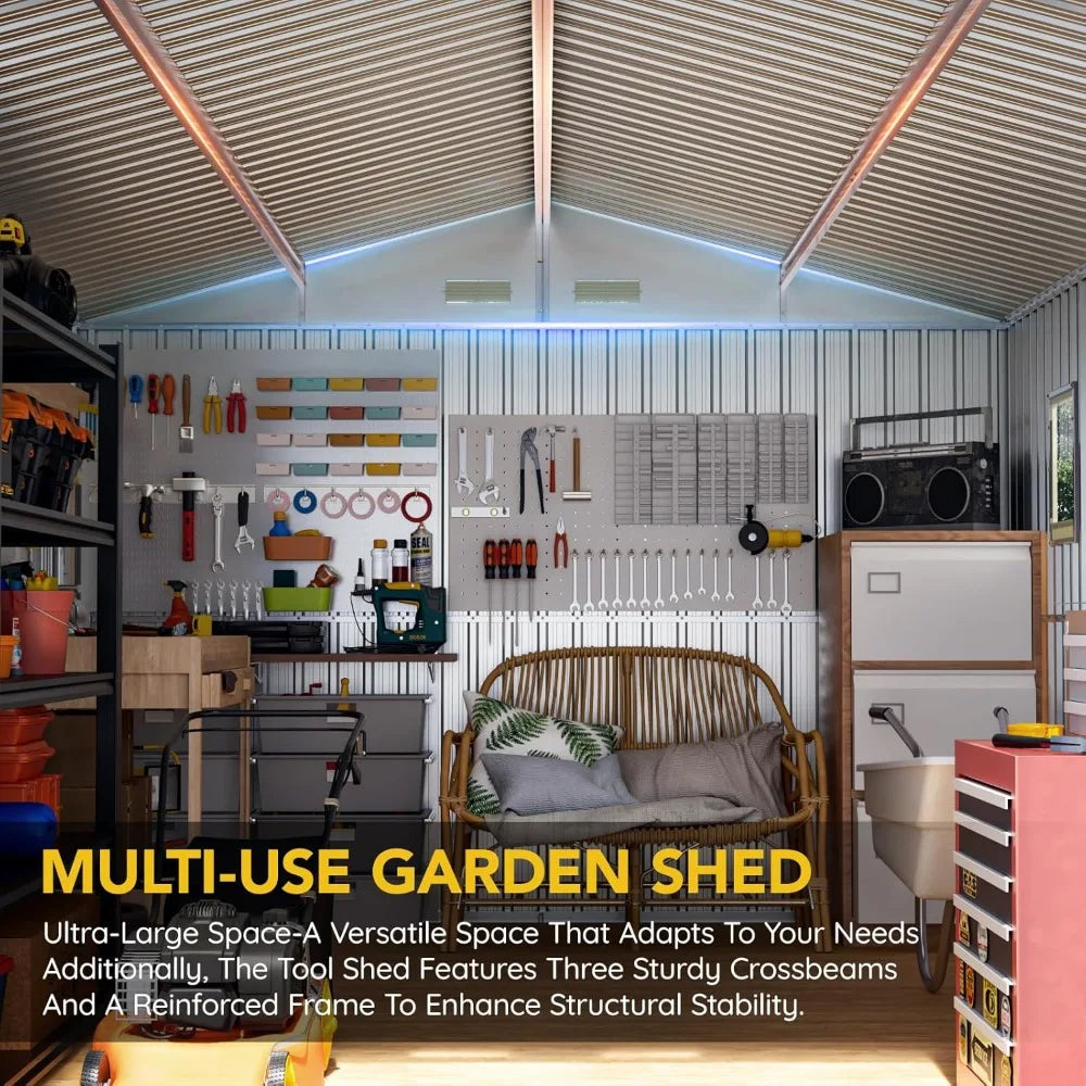 Metal Tool Shed Storage With Lockable Doors And Vents Weatherproof