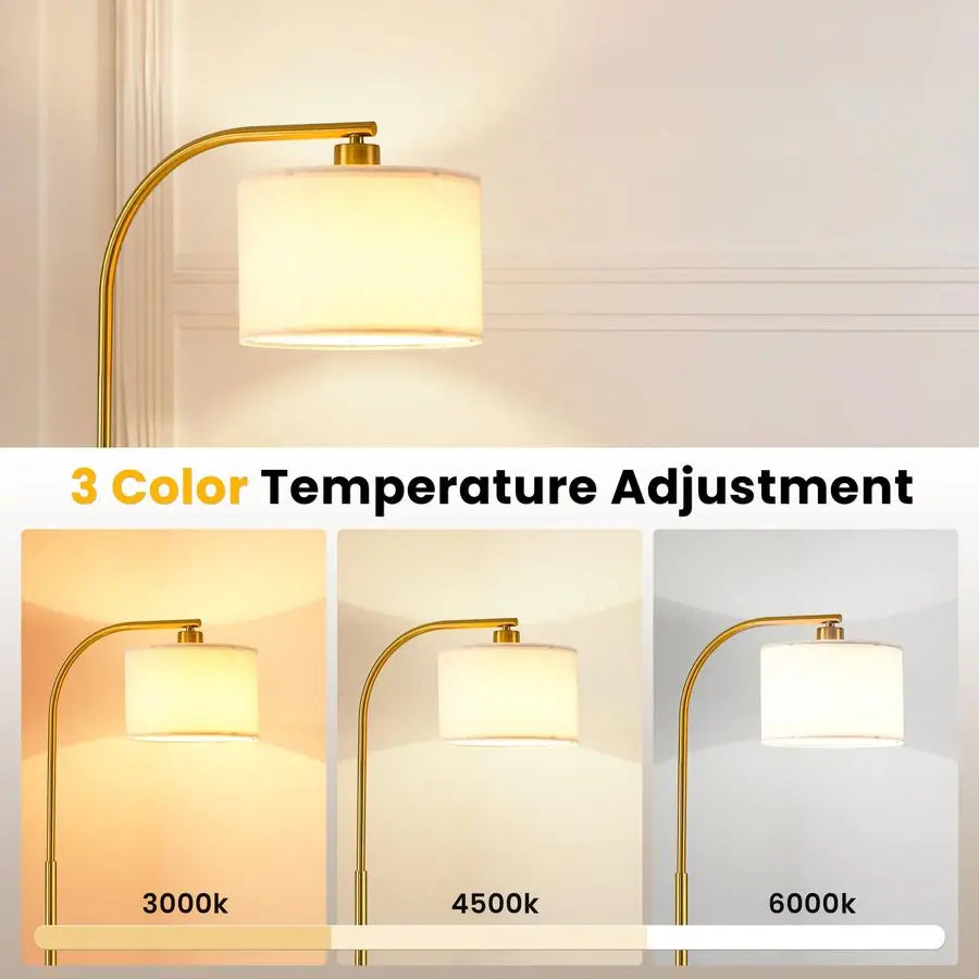 Floor Lamp for Living Room,65 Modern Standing Lamps with 9W LED Bulb,Elegant Floor Light with Fabric Shade,Gold Tall Lamp for Be
