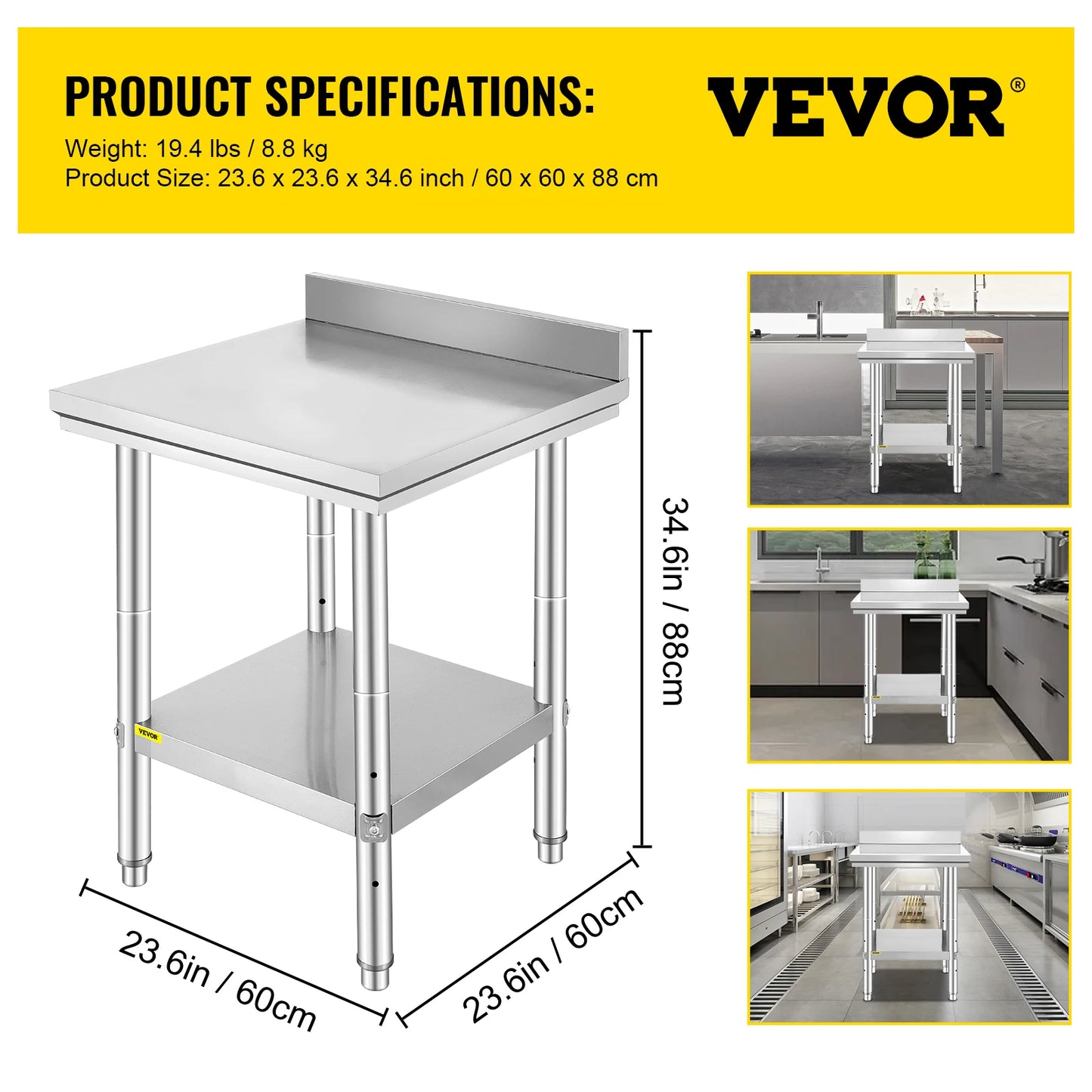 Commercial Kitchen Work Bench With Undershelf Stainless Steel Table