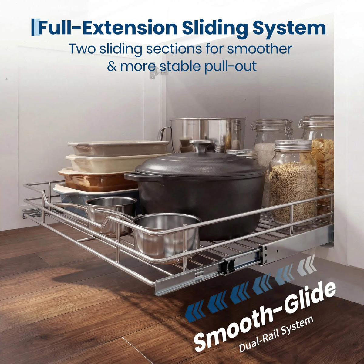 HiMISS Stainless Steel Full Extension Pull Out Cabinet Organizer