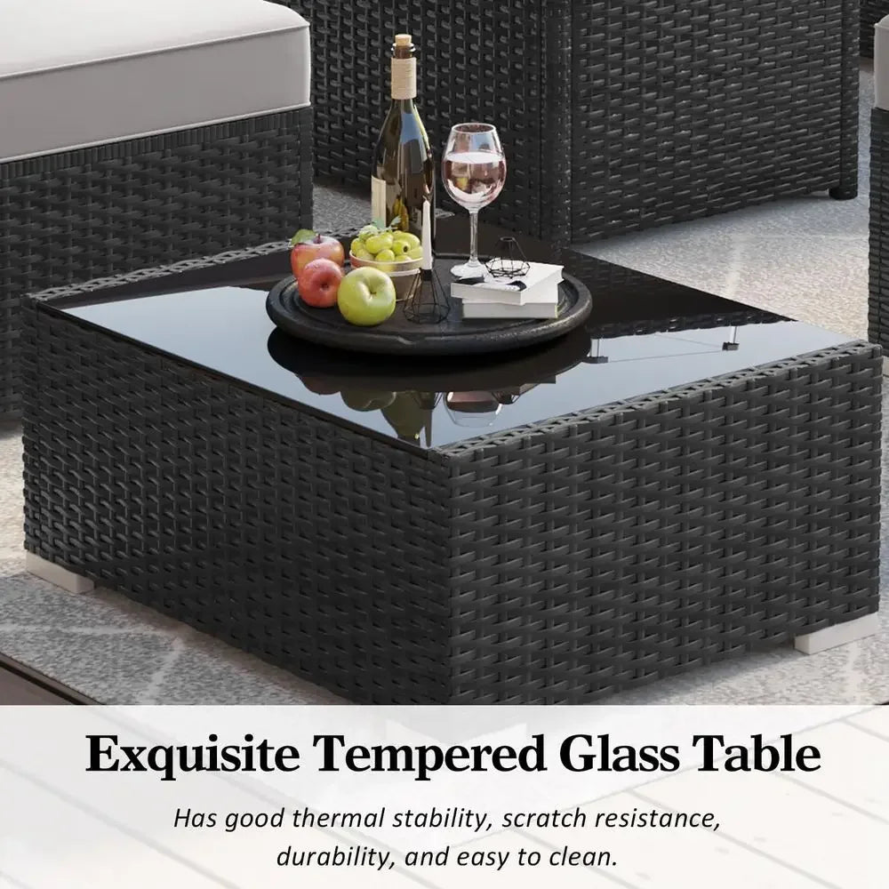 Outdoor Patio Furniture Set With Fire Pit Table Rattan Wicker