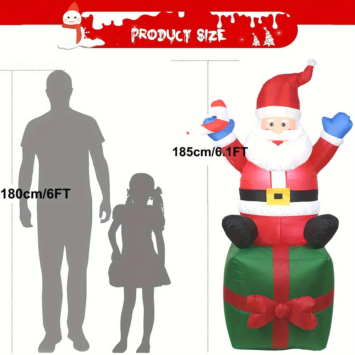 LED Inflatable Santa Claus With Candy Cane And Gift Sack