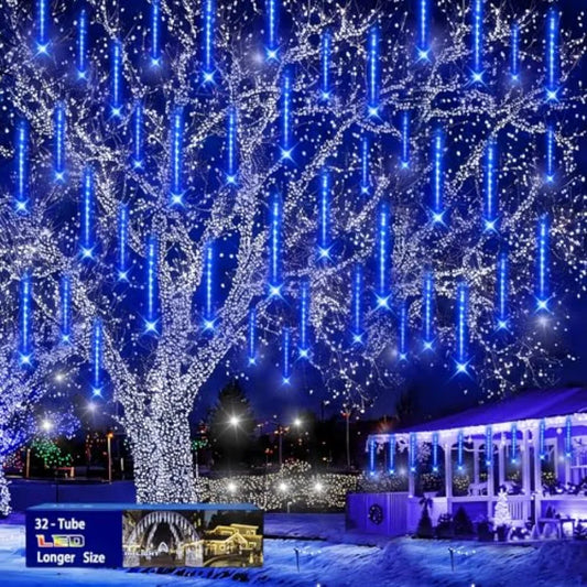 Outdoor Christmas Icicle Lights 32 Meteor Tubes for Garden Decoration