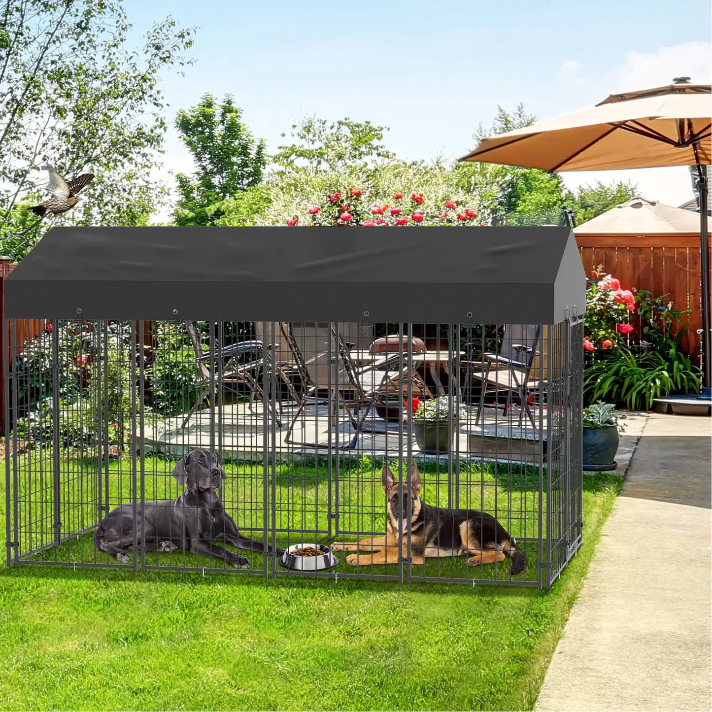 Dog Cage Pet Run Enclosure With Roof Outdoor High Fence