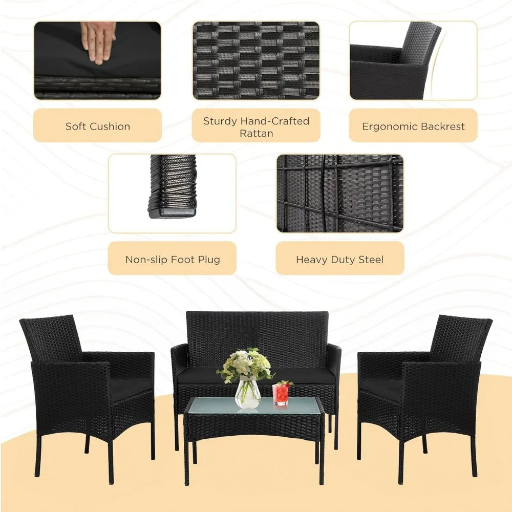 Outdoor Rattan Wicker Patio Conversation Set With Cushions