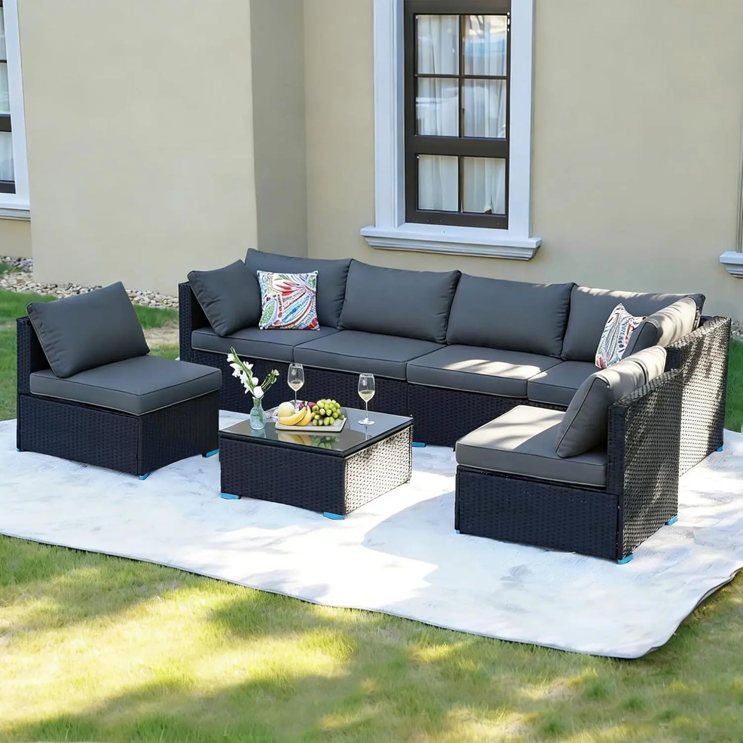 XIAOLANG Outdoor Patio Furniture Set All-Weather PE Rattan Sofa Table