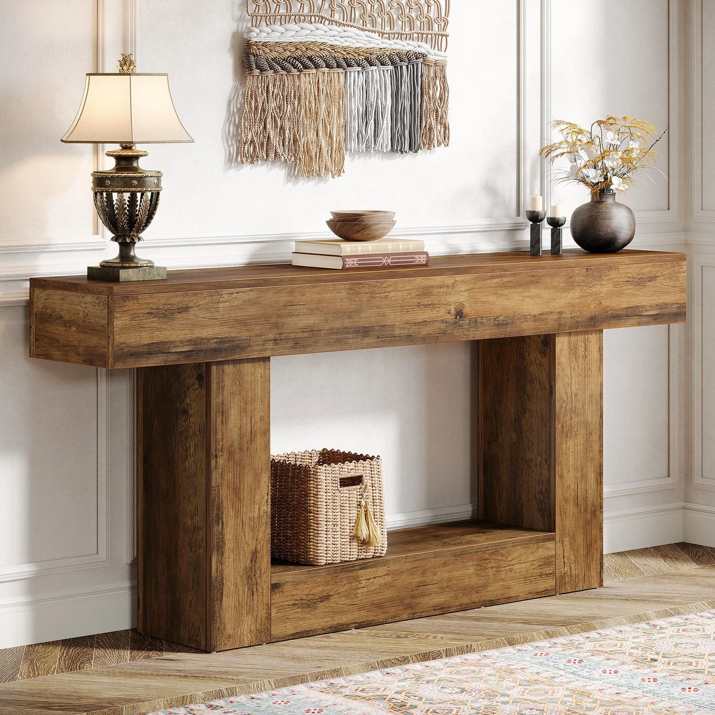 Little Tree Farmhouse Console Table 2 Tier U Shaped Base