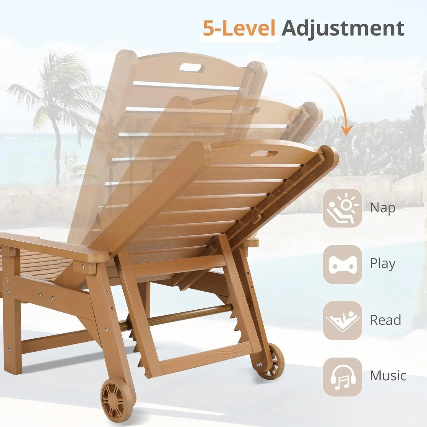 HDPS Outdoor Chaise Lounges Set Of 2 With 5 Position Adjustable