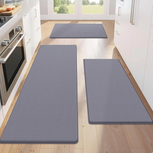 3PCS Non-Slip Anti-Fatigue Kitchen Floor Mats, Waterproof Cushioned Standing Comfort Rugs for Office, Grey