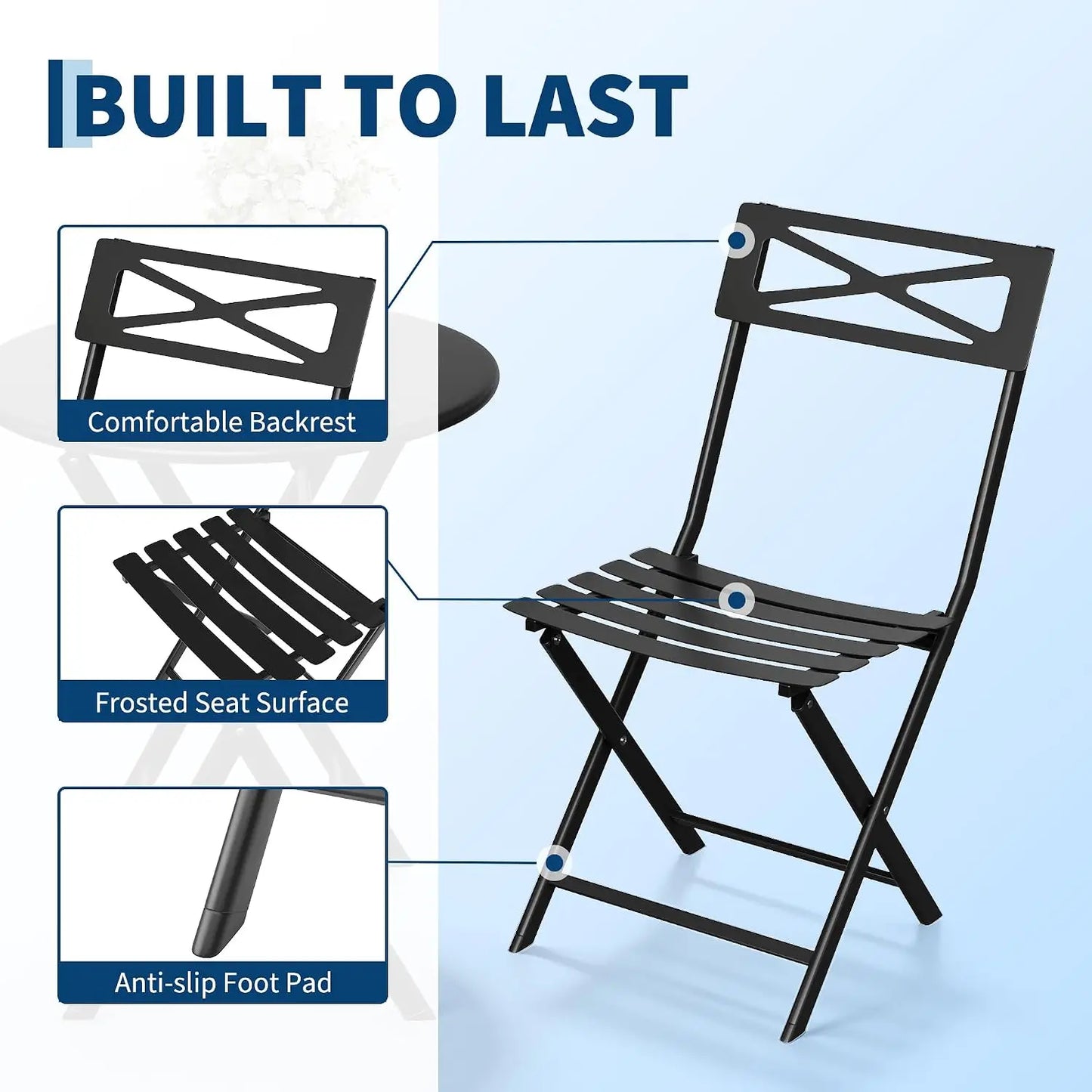 HobbyLane Outdoor Folding Bistro Set 2 Person Metal Patio Table And Chairs