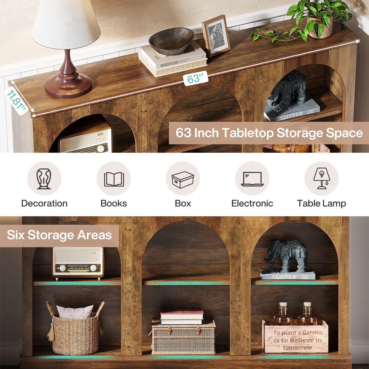 Tribesigns Farmhouse Console Table With 3 Tier Storage Wooden Design