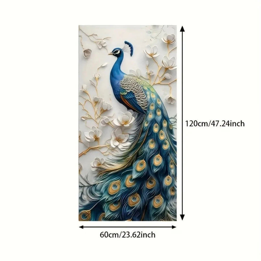 Modern Abstract Peacock Canvas Wall Art In Solid Wood Frame