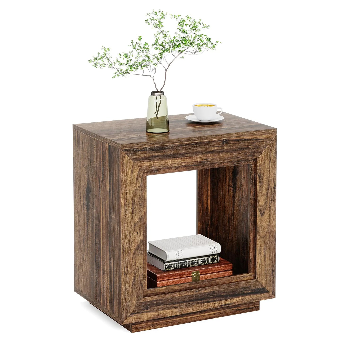 Tribesigns Rustic Wood End Table, 2 Tiered Square Side Table with Storage Shelf, Industrial Sofa Side Table for Living Room, Ent