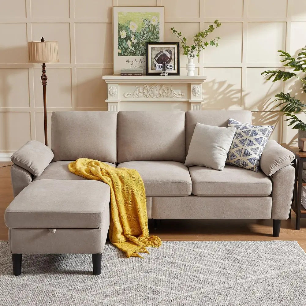 Convertible Sectional Sofa L Shaped 3 Seat Couch Storage Chaise