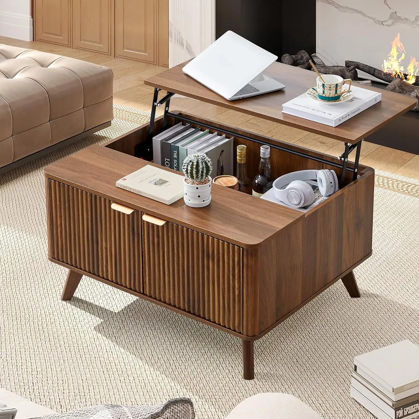 Modern Farmhouse Oval Coffee Table With Storage For Living Room