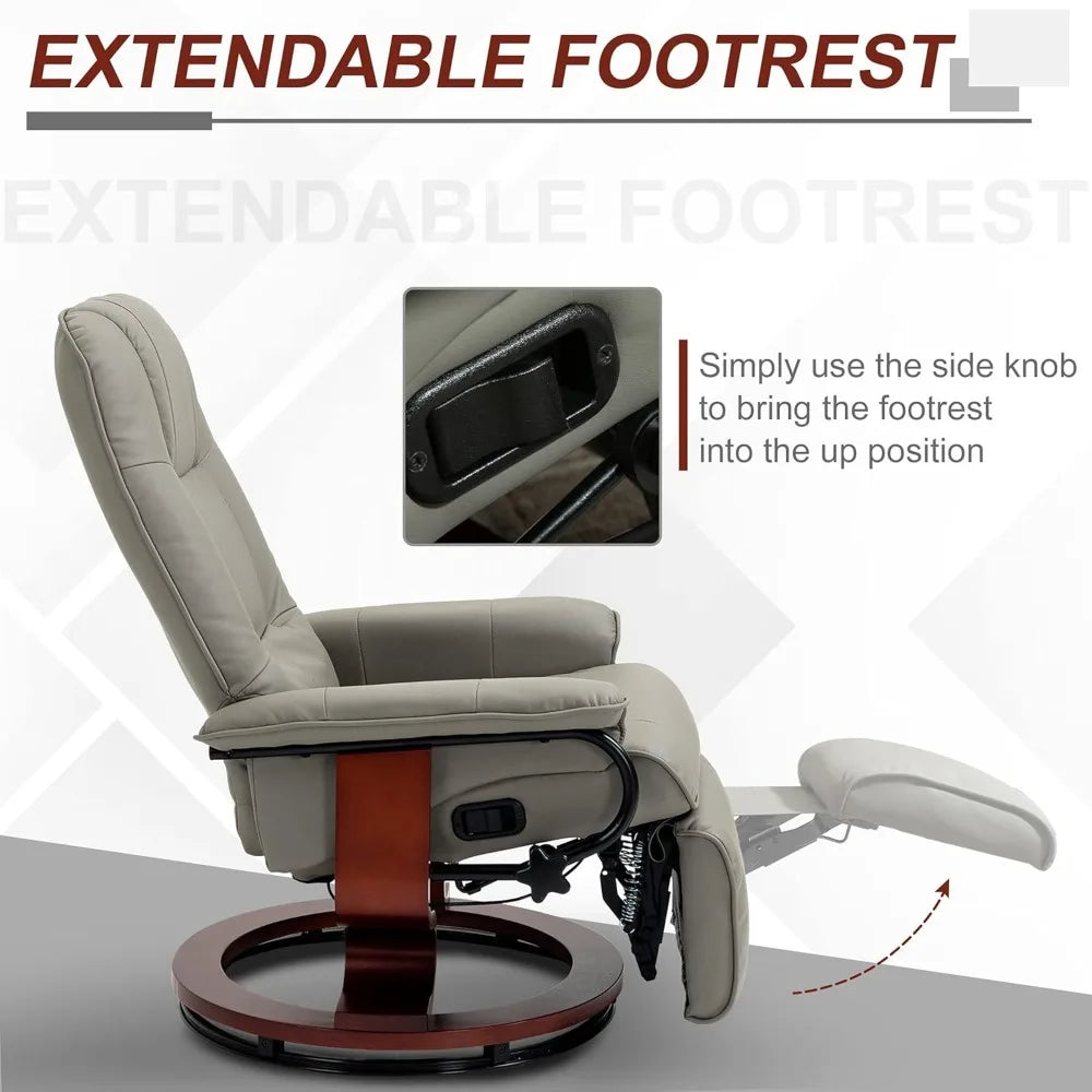 Faux Leather Manual Recliner Lounge Chair With Footrest Armrests Wood Base