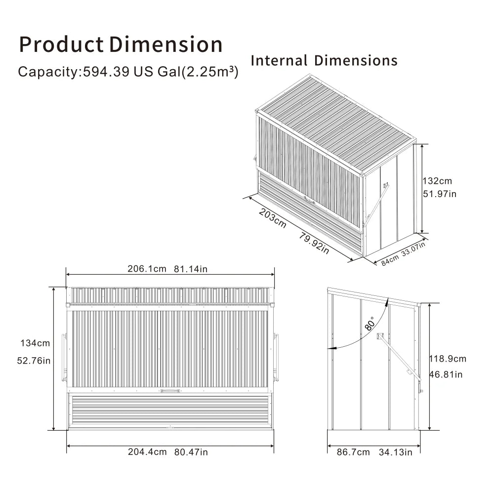 Outdoor Galvanized Steel Storage Shed Weatherproof With Flip Top Lid