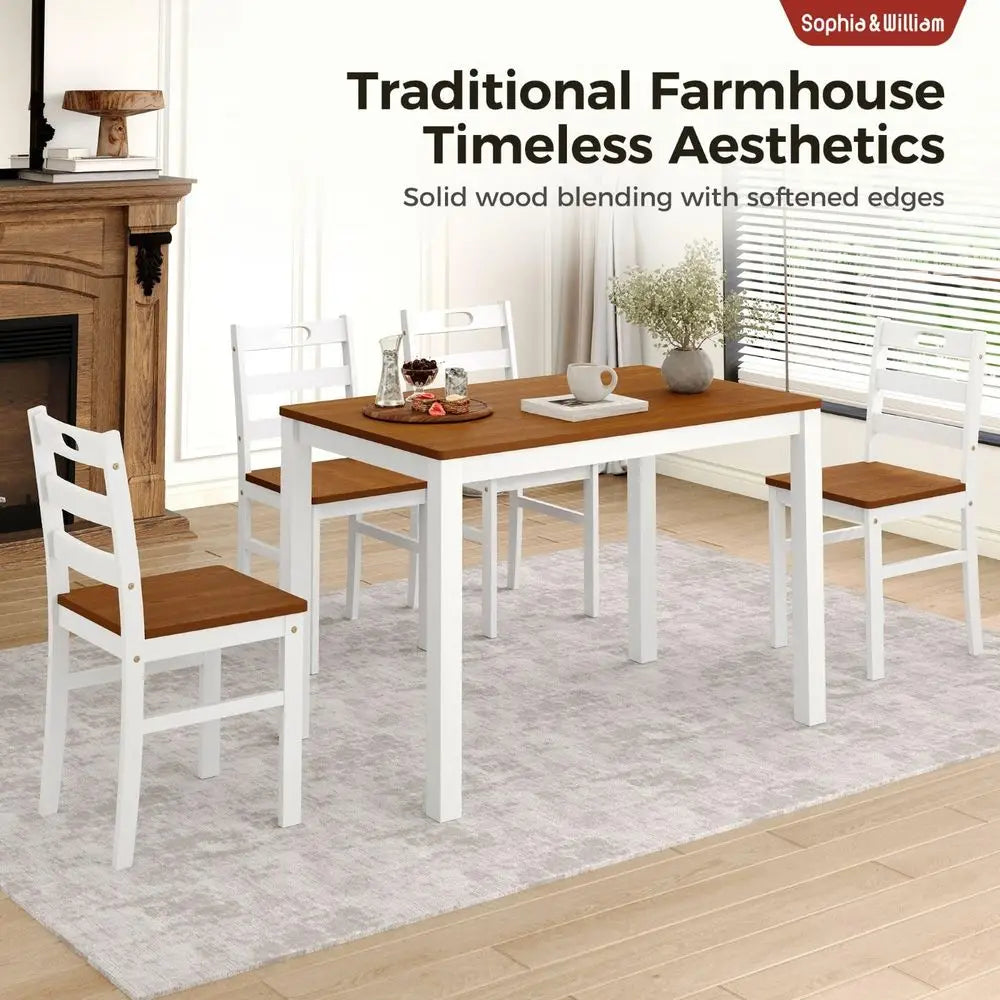 XMSJ 5 Piece Dining Table Set For 4 Wood Farmhouse Kitchen