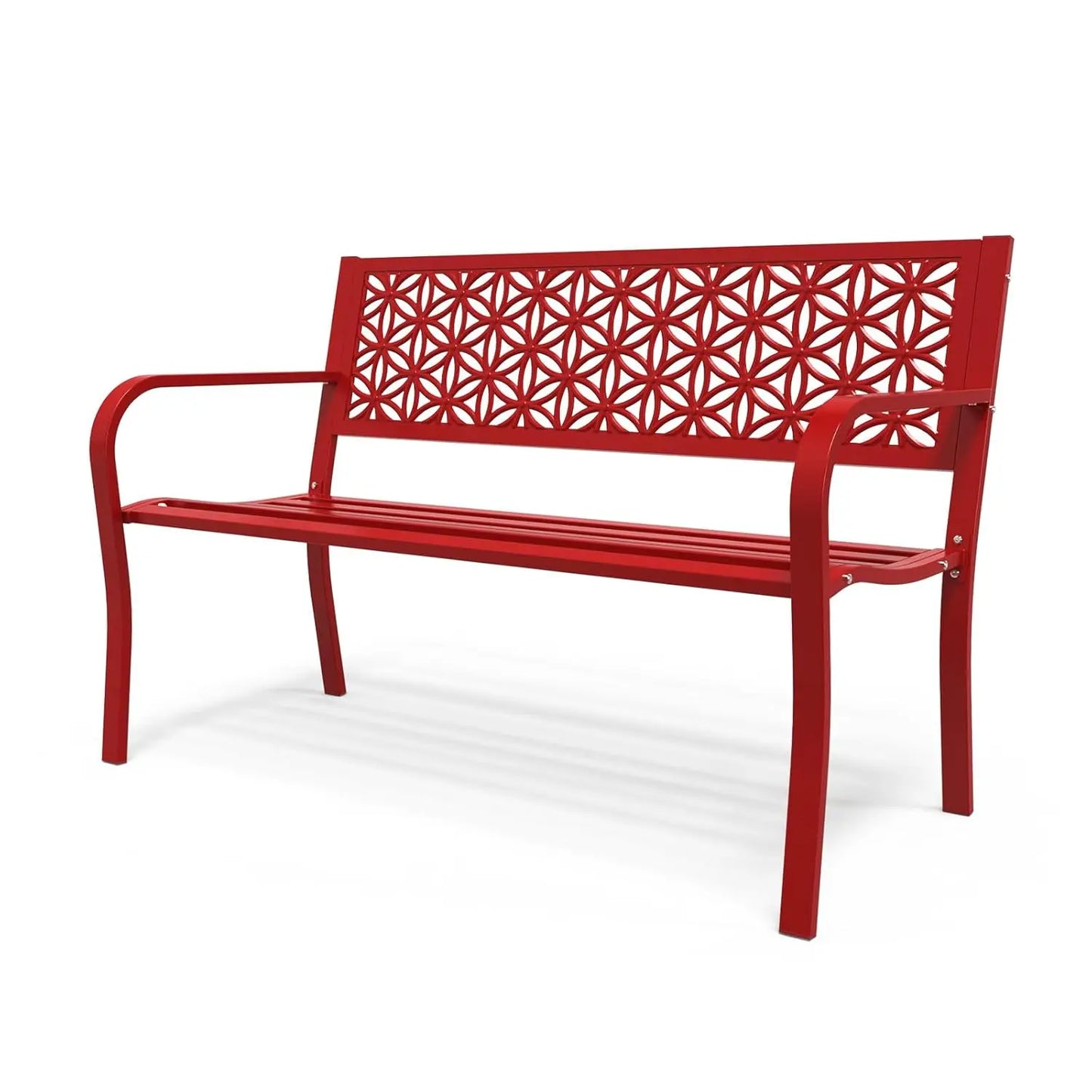 50" Metal Garden Bench Floral Back, Outdoor Porch Yard Patio Park Entryway, 800lb Capacity, Customized