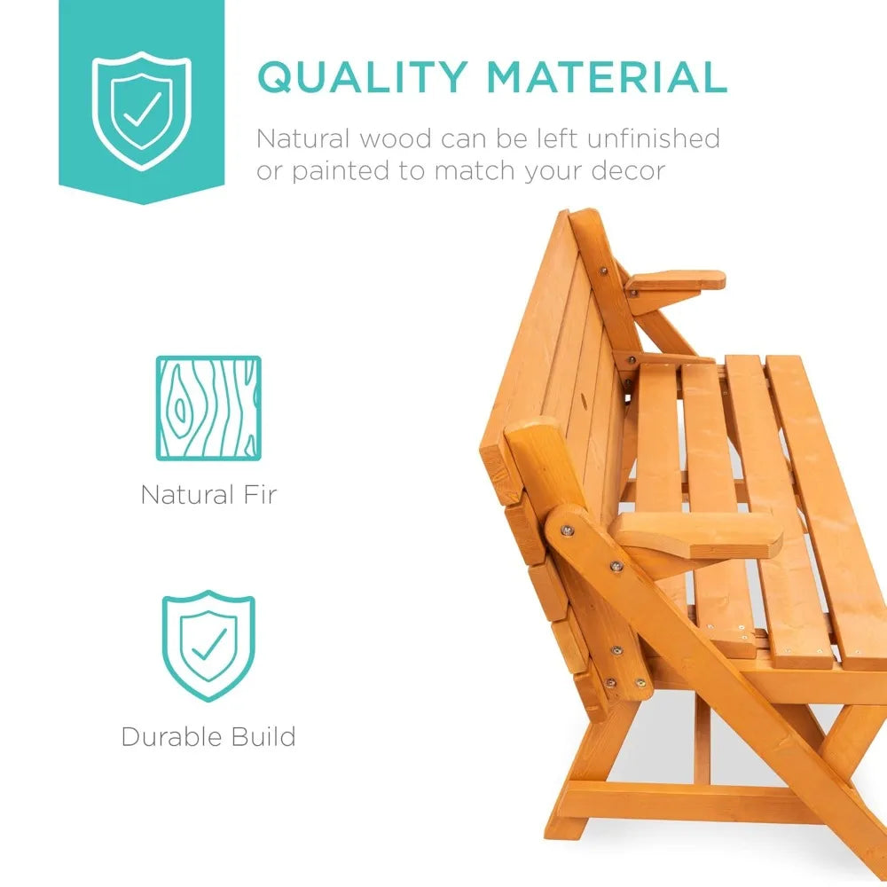 2-In-1 Transforming Outdoor Wooden Picnic Table Bench For Backyard Patio