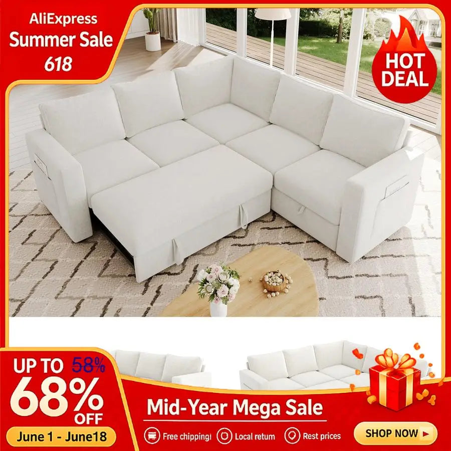 MBVM L Shaped Modular Sleeper Sofa With Pullout