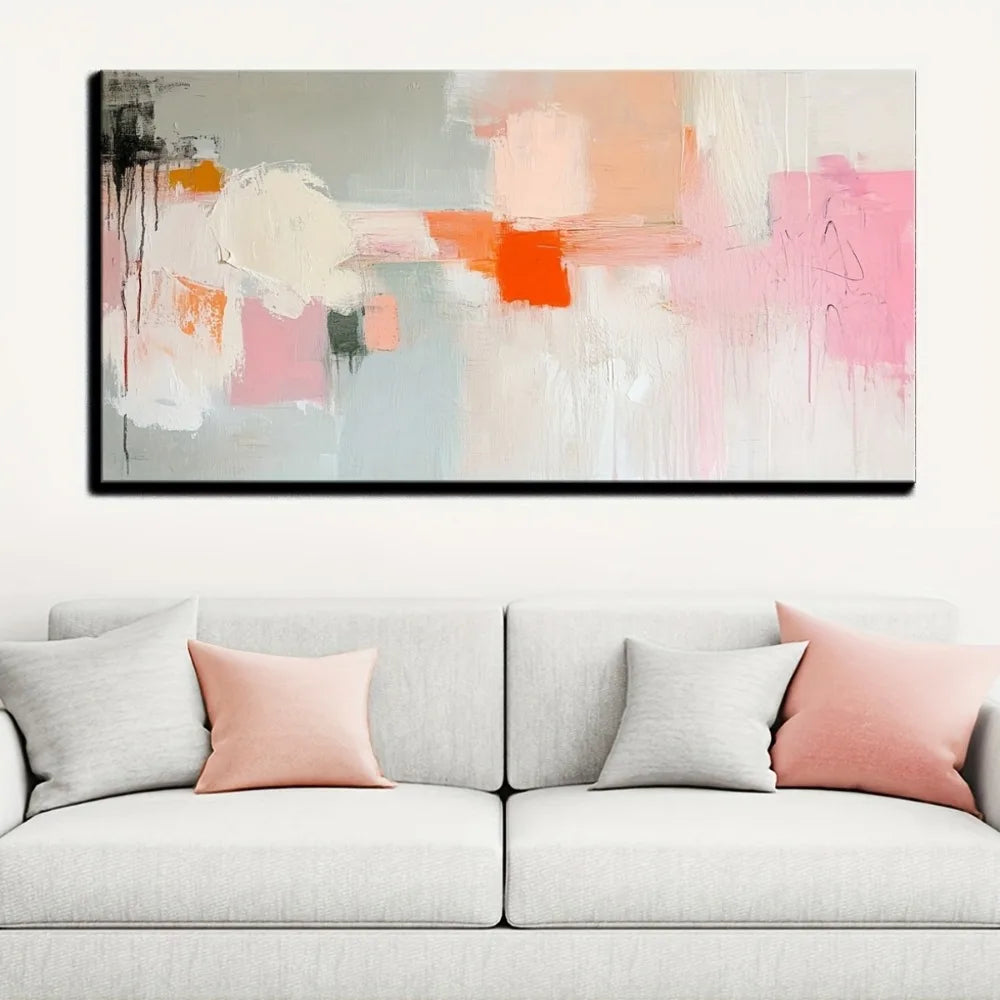Canvas Wall Art Abstract Painting In Pine Wood Frame For Interior Decor