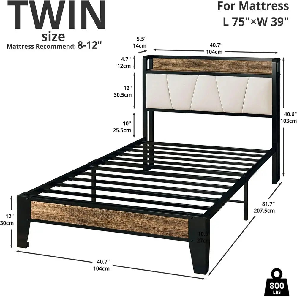 Likimio Twin Bed Frame With Storage Headboard And Charging Station