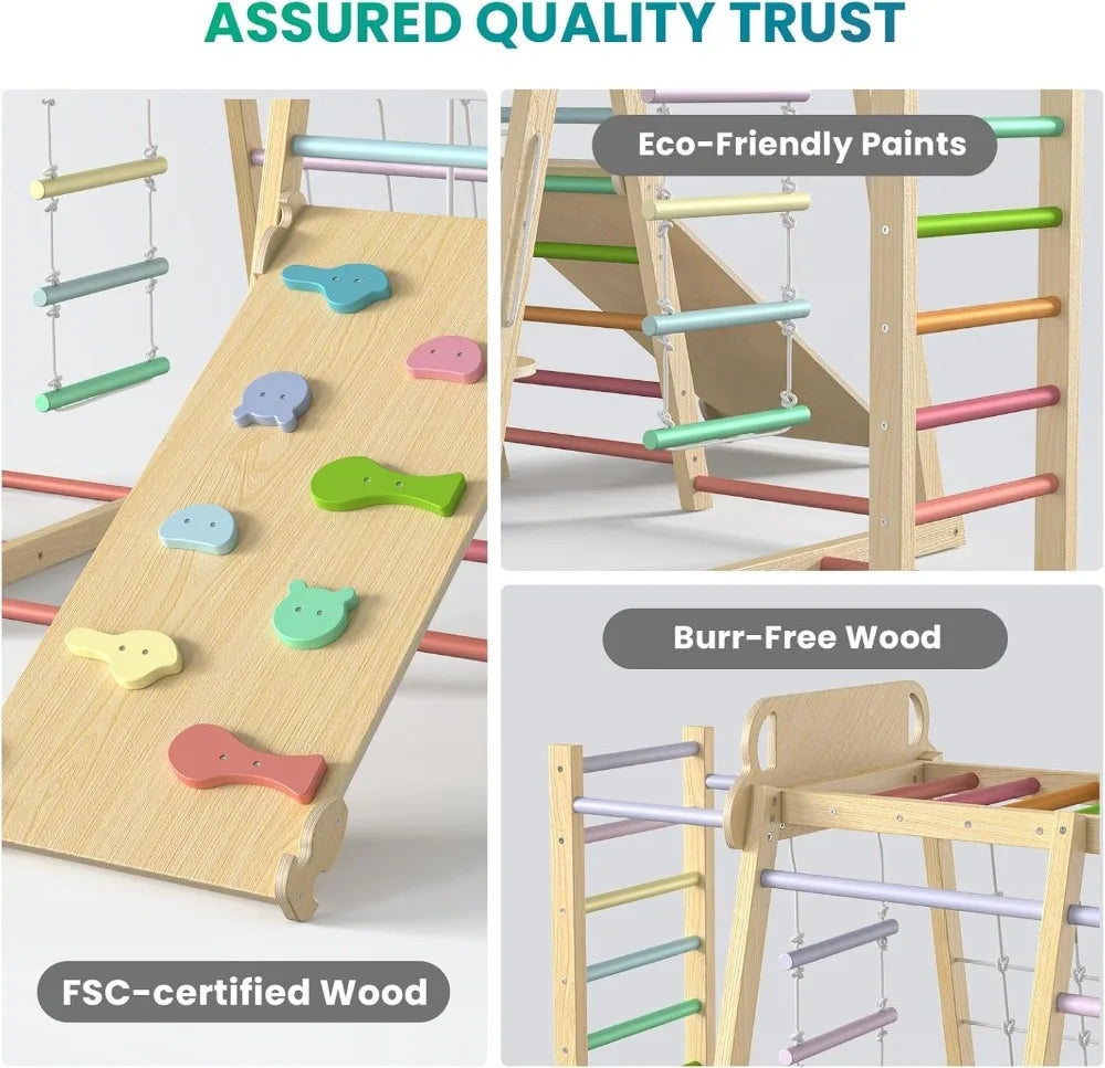 Indoor 9 In 1 Jungle Gym Climber Playset With Slide And Swing