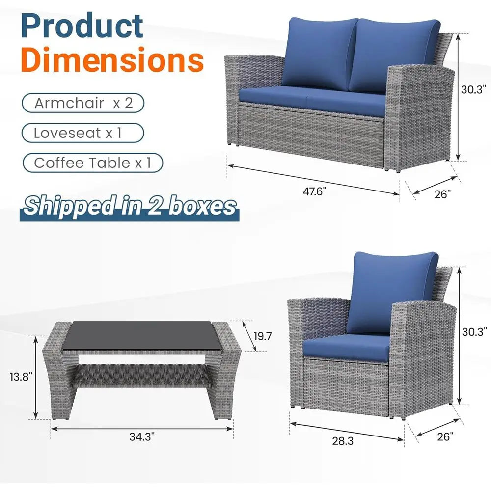 4-Piece Outdoor Patio Furniture Set With Wicker And Glass Table