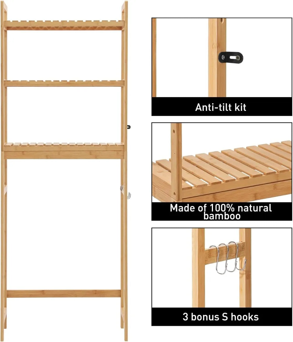 Over Toilet Bamboo Storage Shelf 3 Tier Freestanding Bathroom Organizer