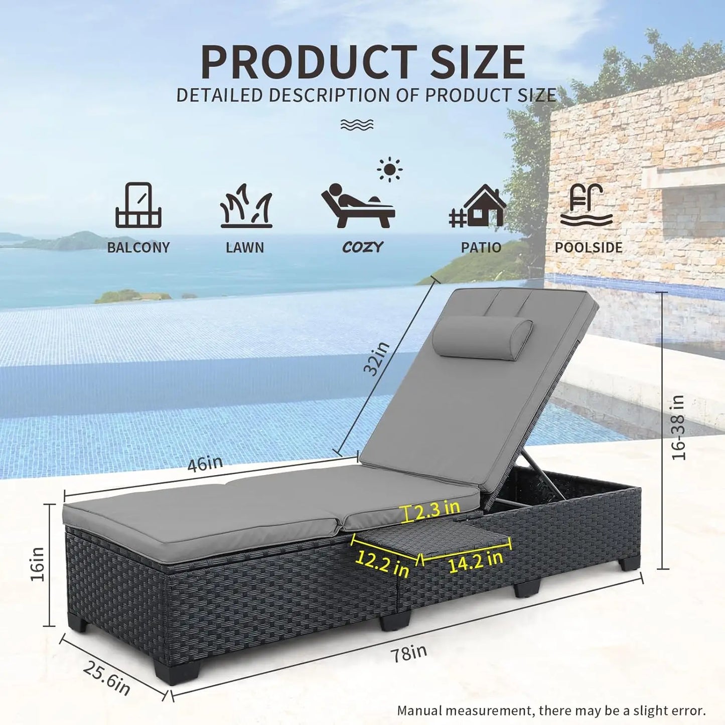 Outdoor Wicker Chaise Lounge Set for Patio with Cushions