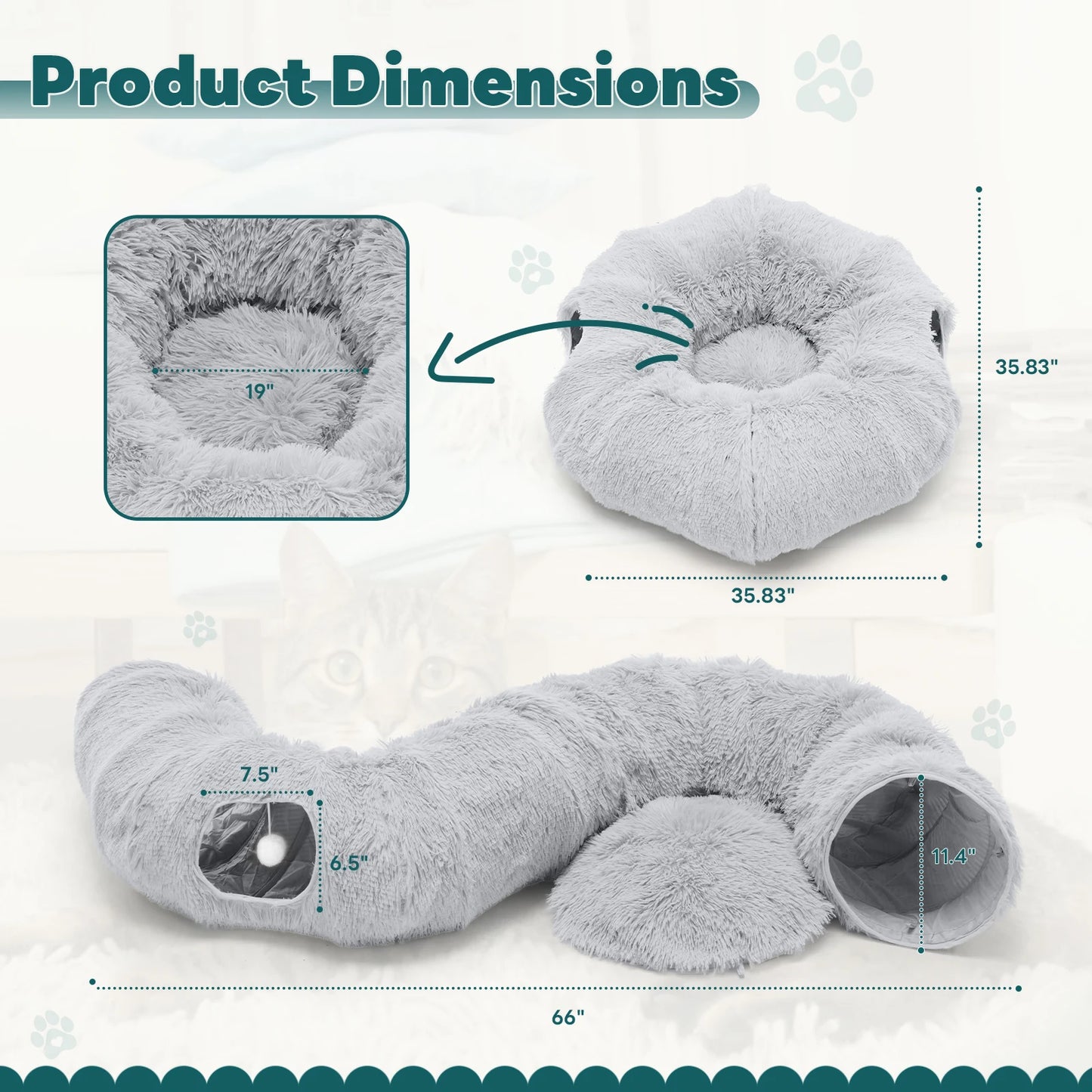 JHK Doughnut Cat Tunnel Bed Indoor Plush Play Space